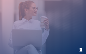 Woman investor drinking coffee